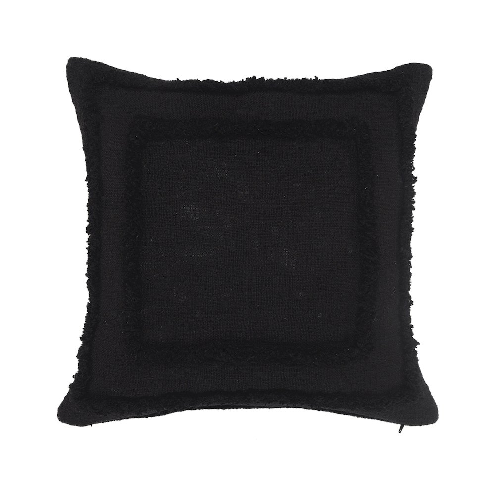 Modern Tufted Solid Black Throw Pillow. Picture 1