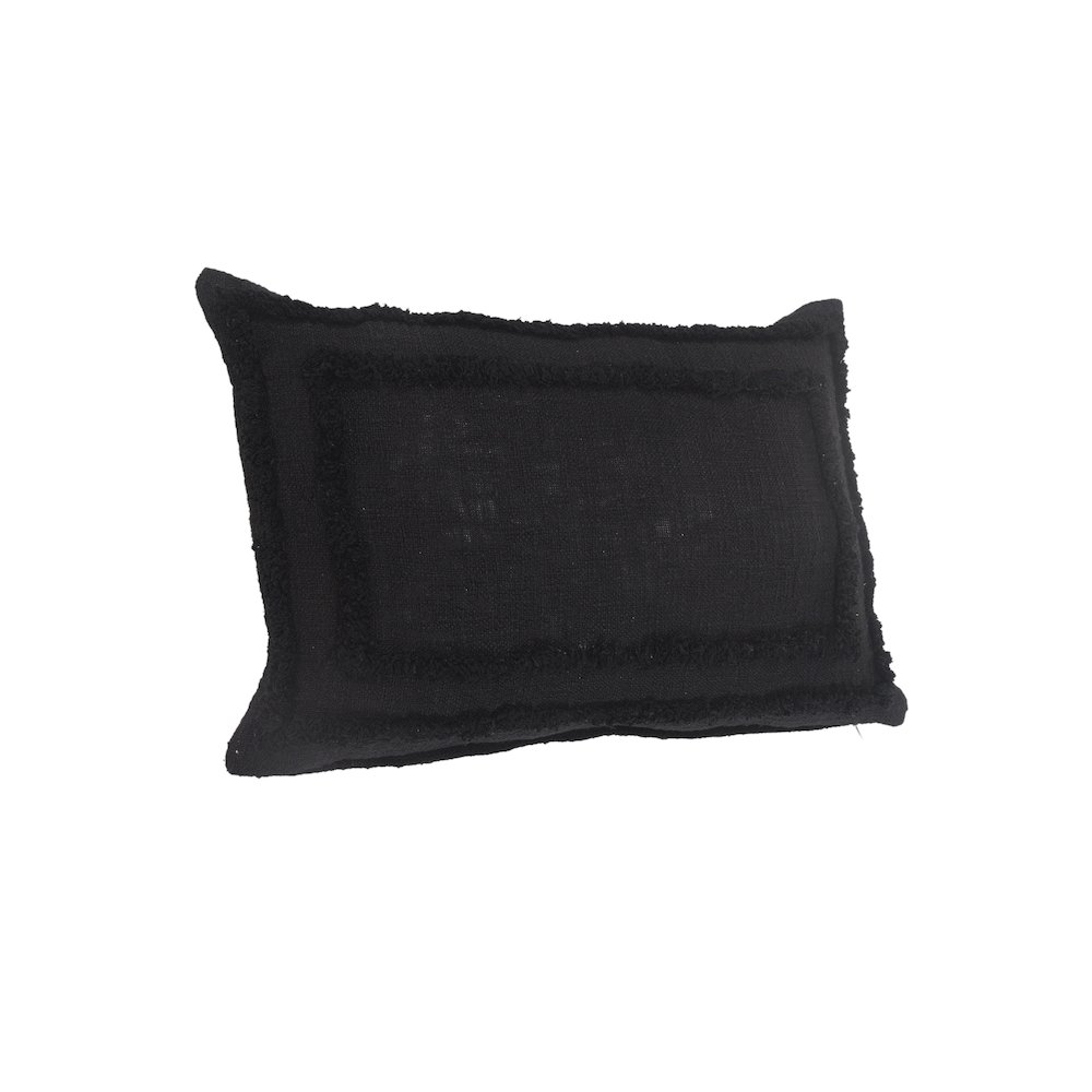 Modern Tufted Solid Black Lumbar Throw Pillow. Picture 4