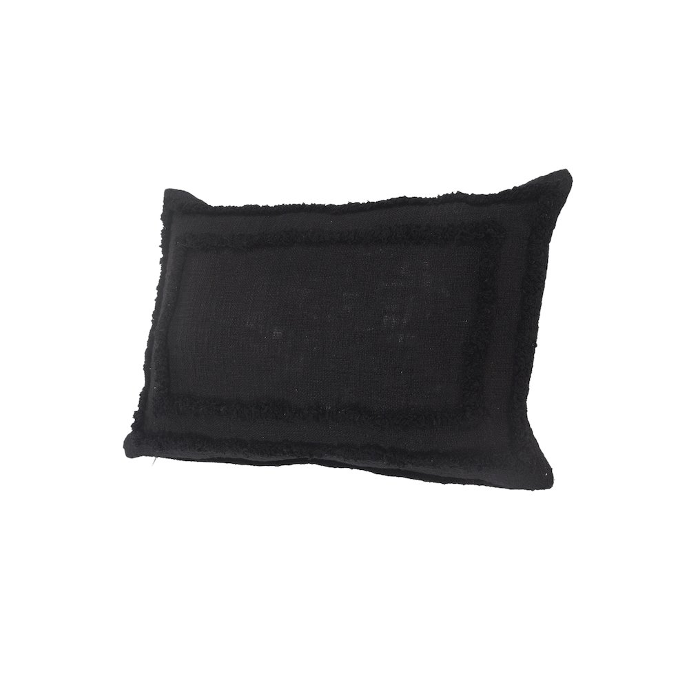 Modern Tufted Solid Black Lumbar Throw Pillow. Picture 5