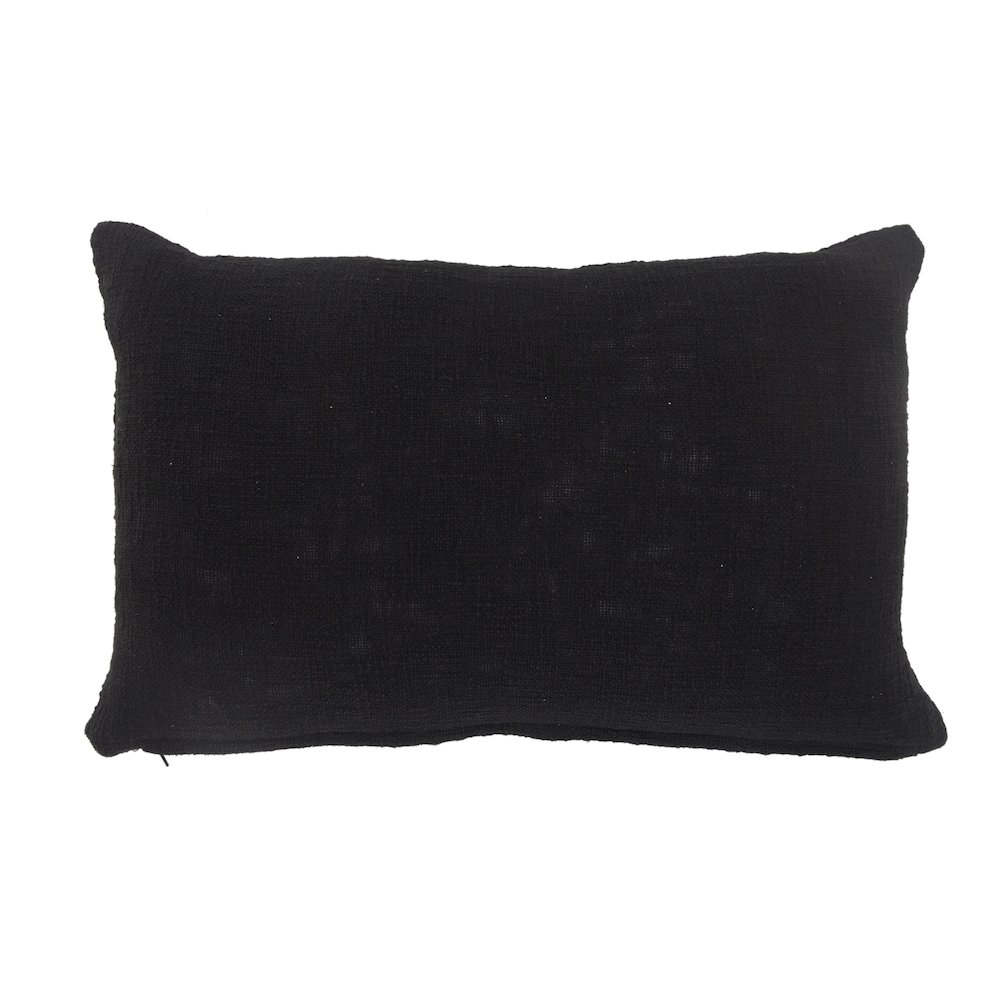 Modern Tufted Solid Black Lumbar Throw Pillow. Picture 7