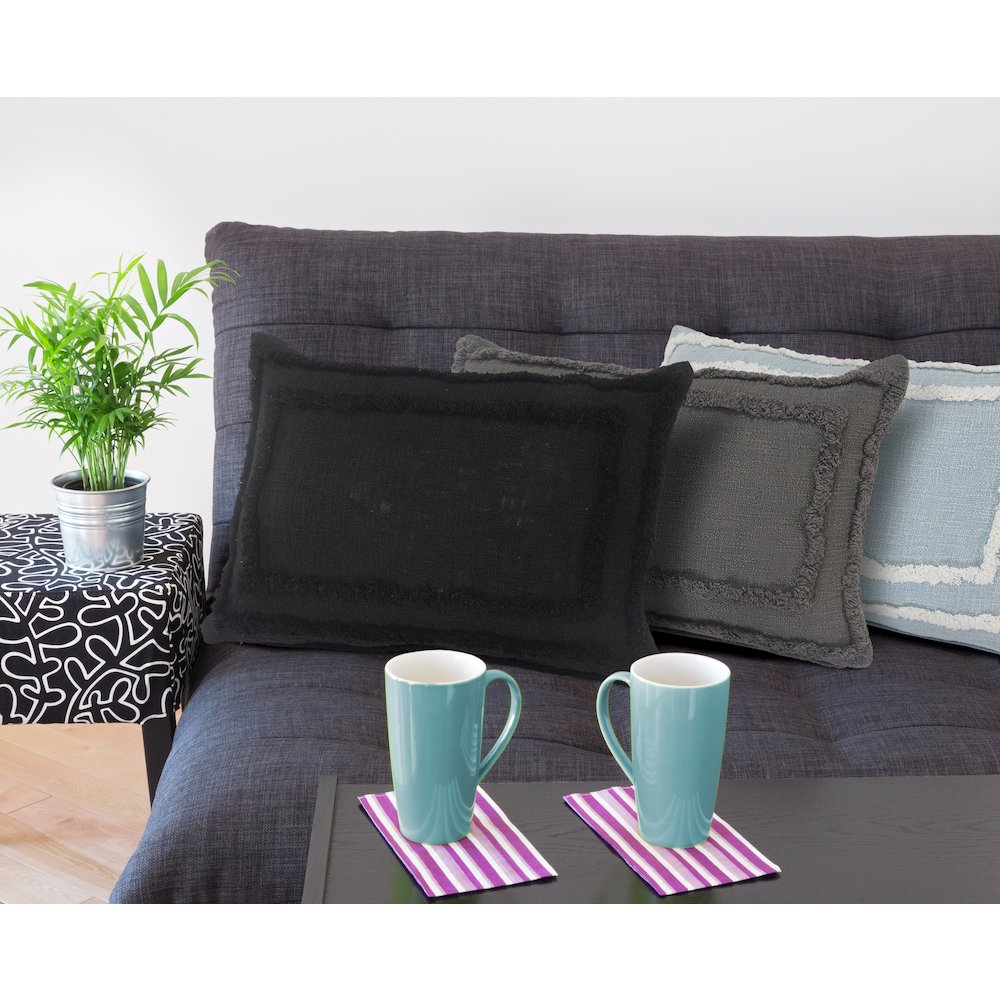Modern Tufted Solid Black Lumbar Throw Pillow. Picture 9