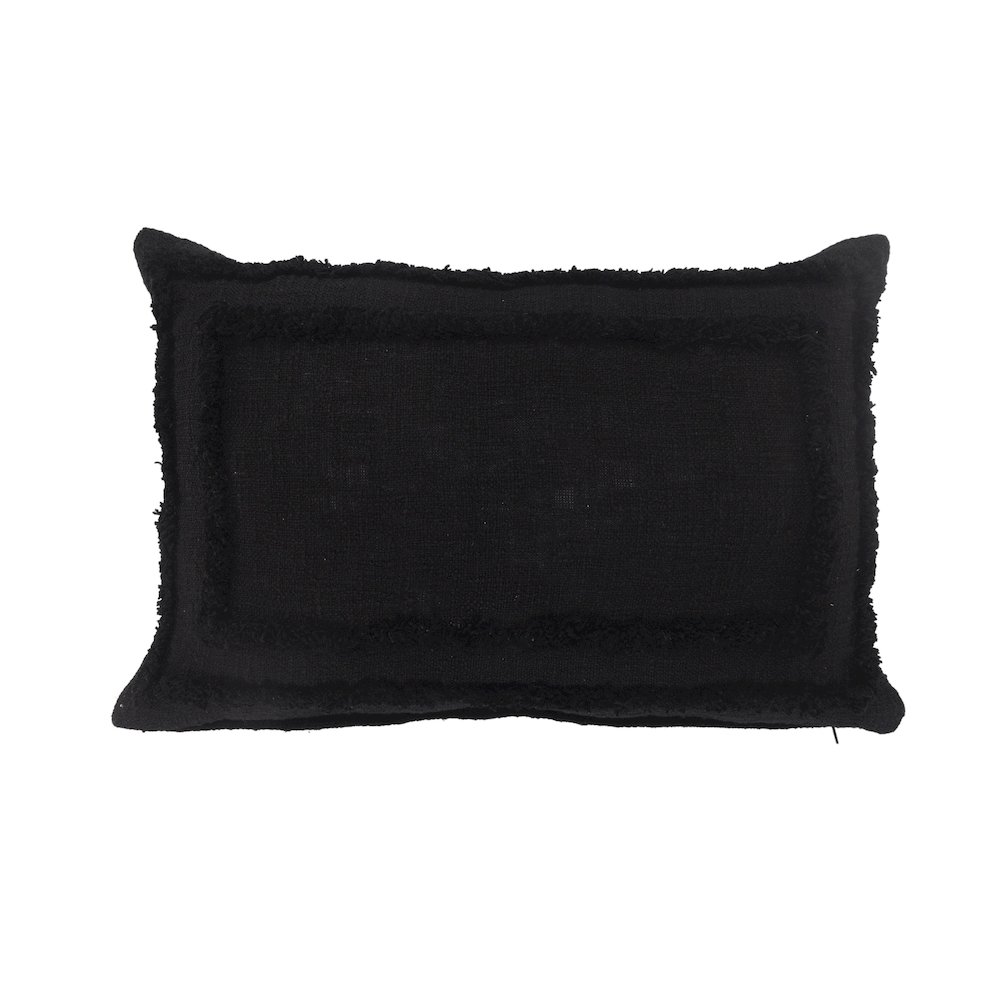 Modern Tufted Solid Black Lumbar Throw Pillow. Picture 1