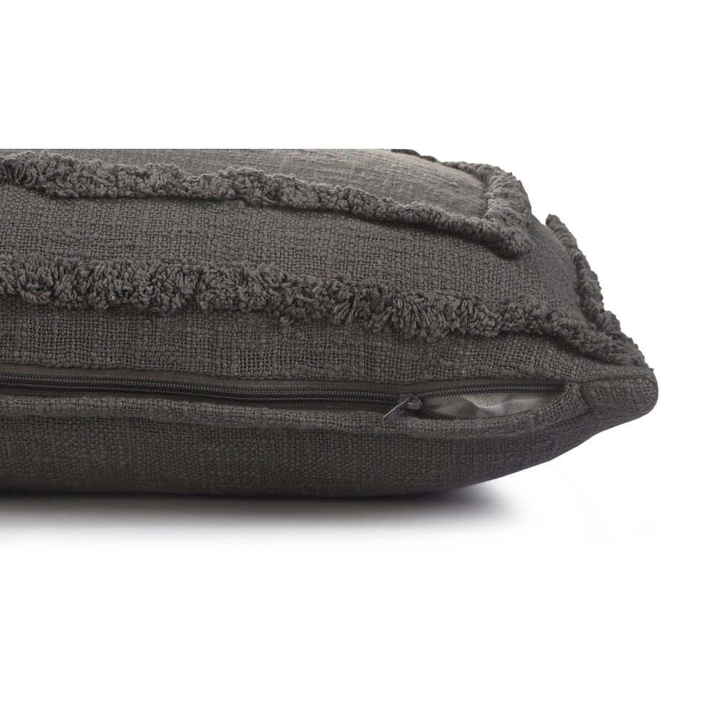 Modern Tufted Solid Gray Lumbar Throw Pillow. Picture 3