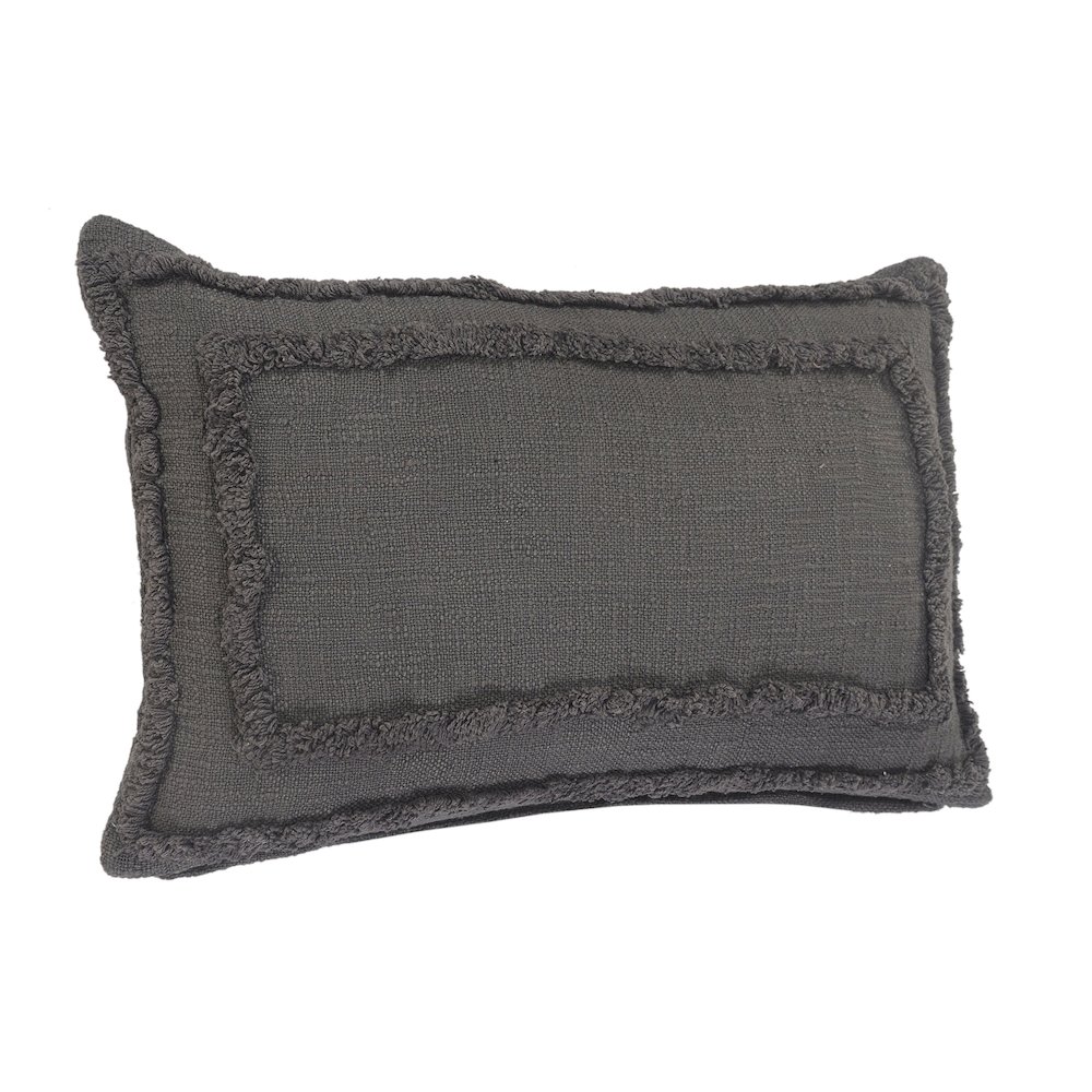Modern Tufted Solid Gray Lumbar Throw Pillow. Picture 4