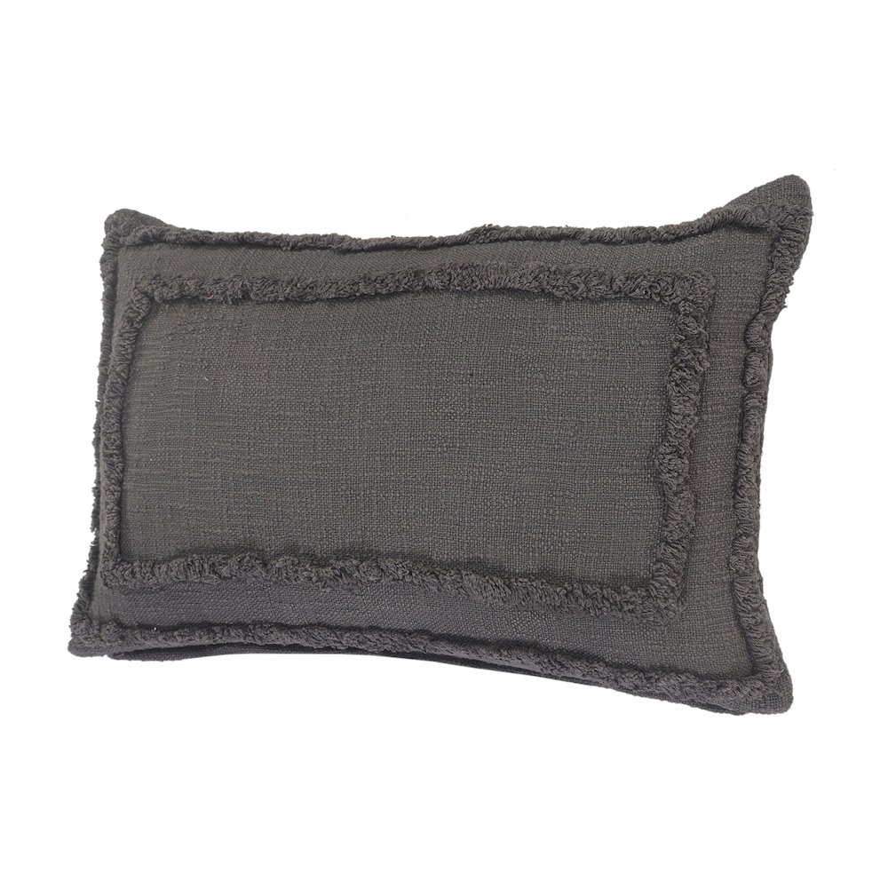 Modern Tufted Solid Gray Lumbar Throw Pillow. Picture 5