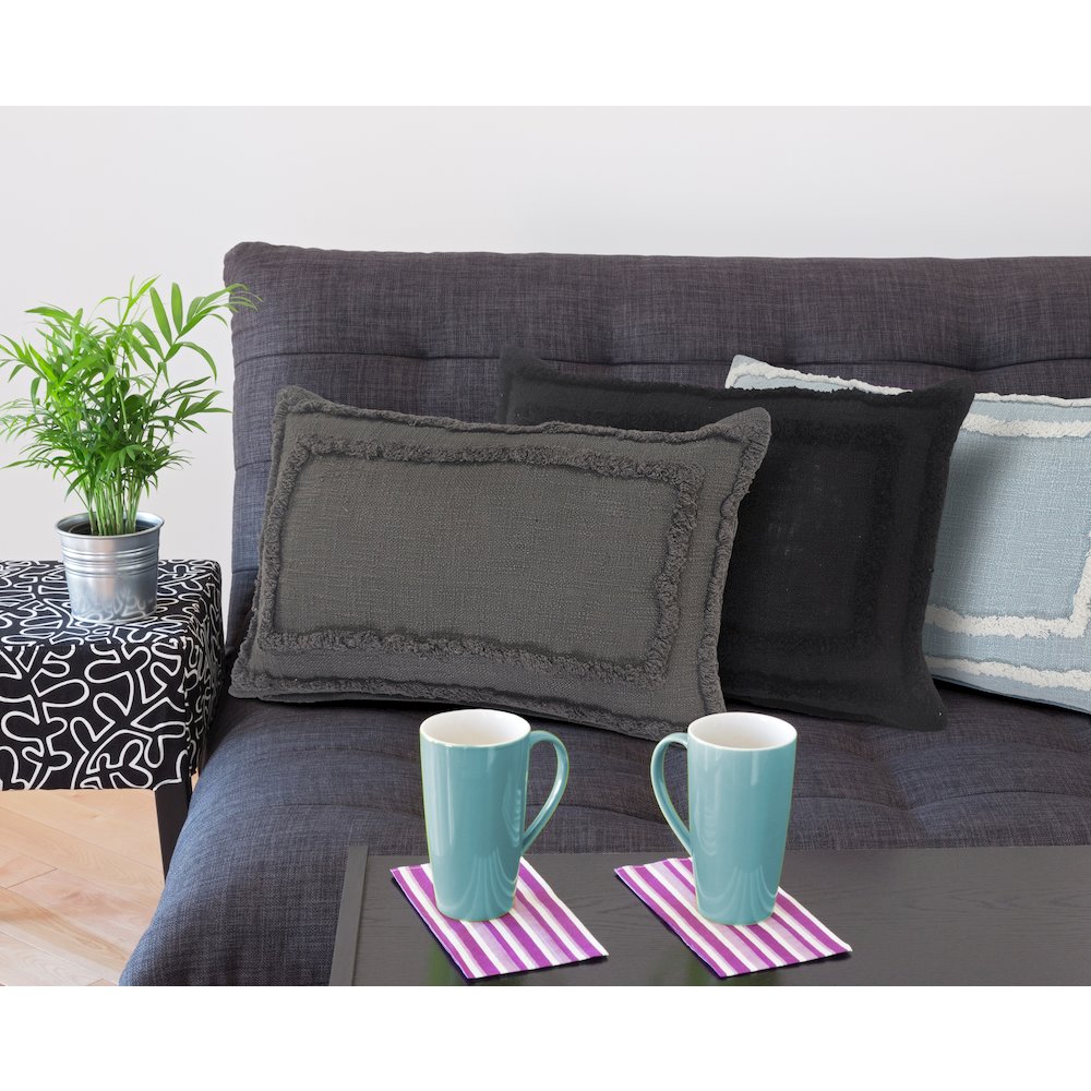 Modern Tufted Solid Gray Lumbar Throw Pillow. Picture 9