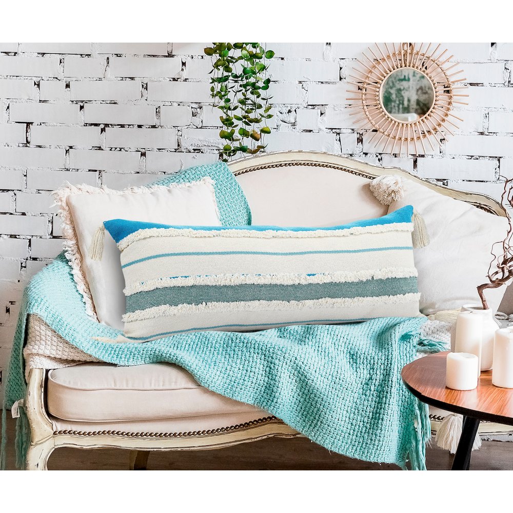 Turquoise Quarry Striped Lumbar Throw Pillow. Picture 9