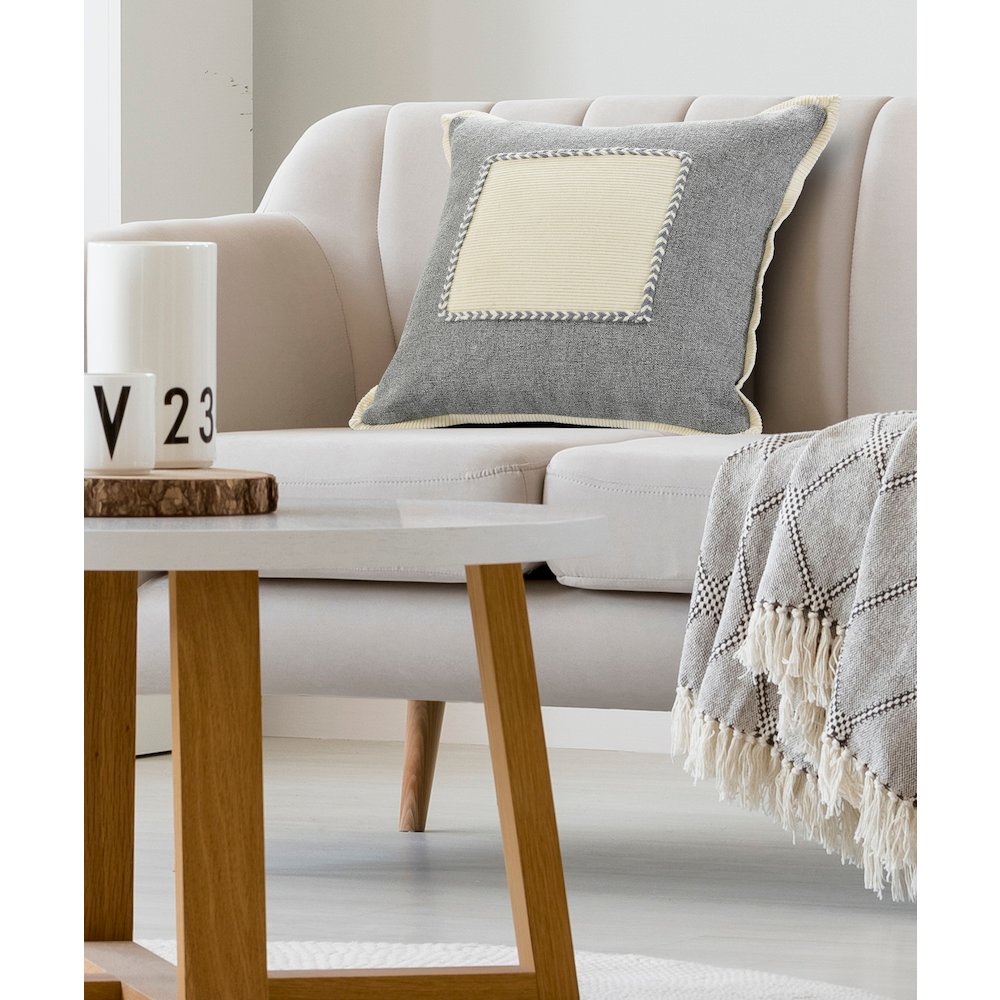 Neutral Gray Riviera Framed Throw Pillow. Picture 9