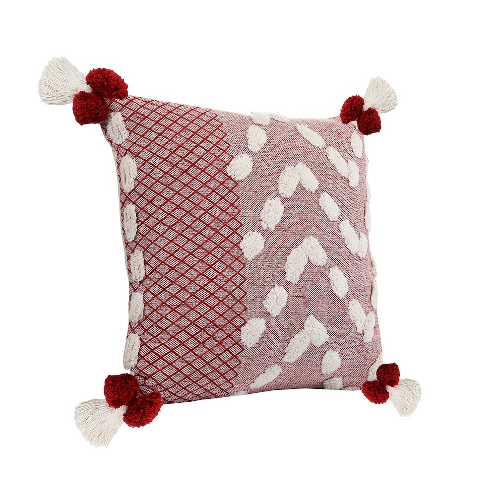 Heute Red Zeal Pom Throw Pillow. Picture 4