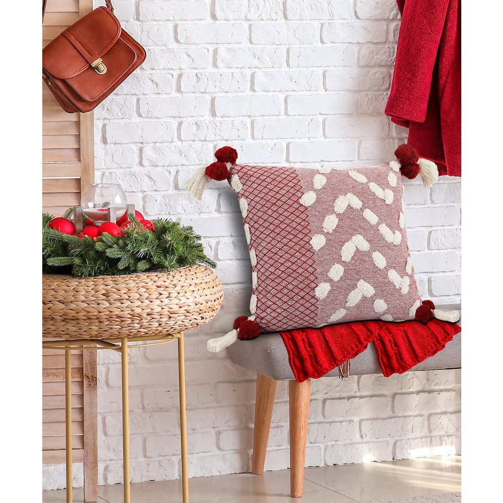 Heute Red Zeal Pom Throw Pillow. Picture 9