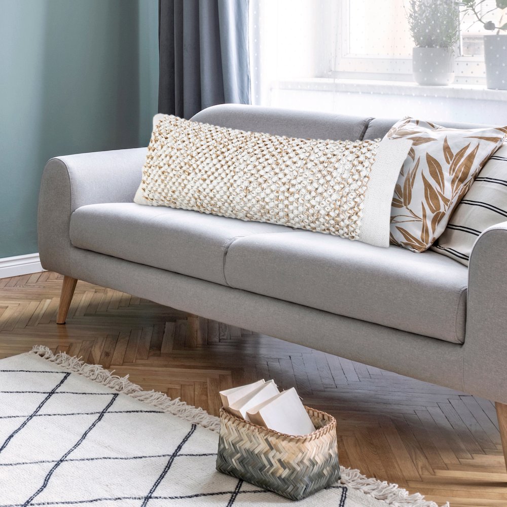 Bohemian Farmhouse Textured Knot Lumbar Throw Pillow. Picture 9