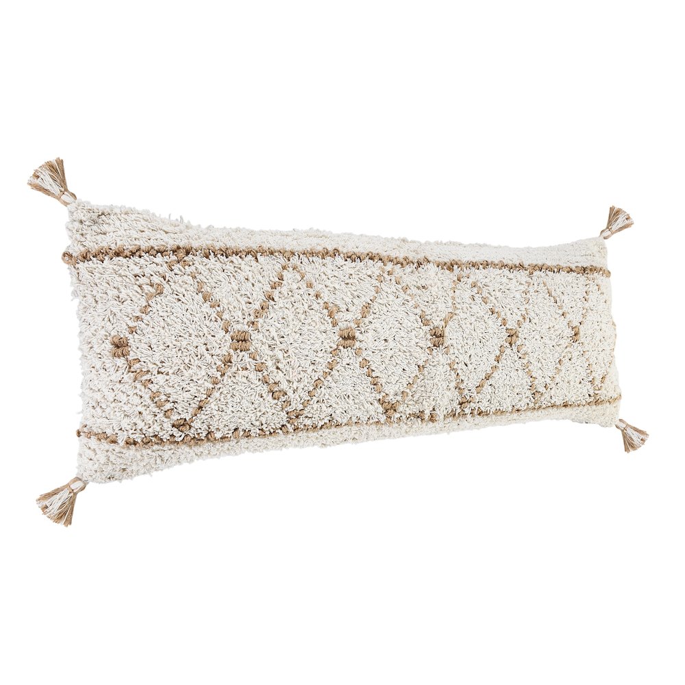Boho-Chic Diamond Jute and Cotton Lumbar Throw Pillow. Picture 4