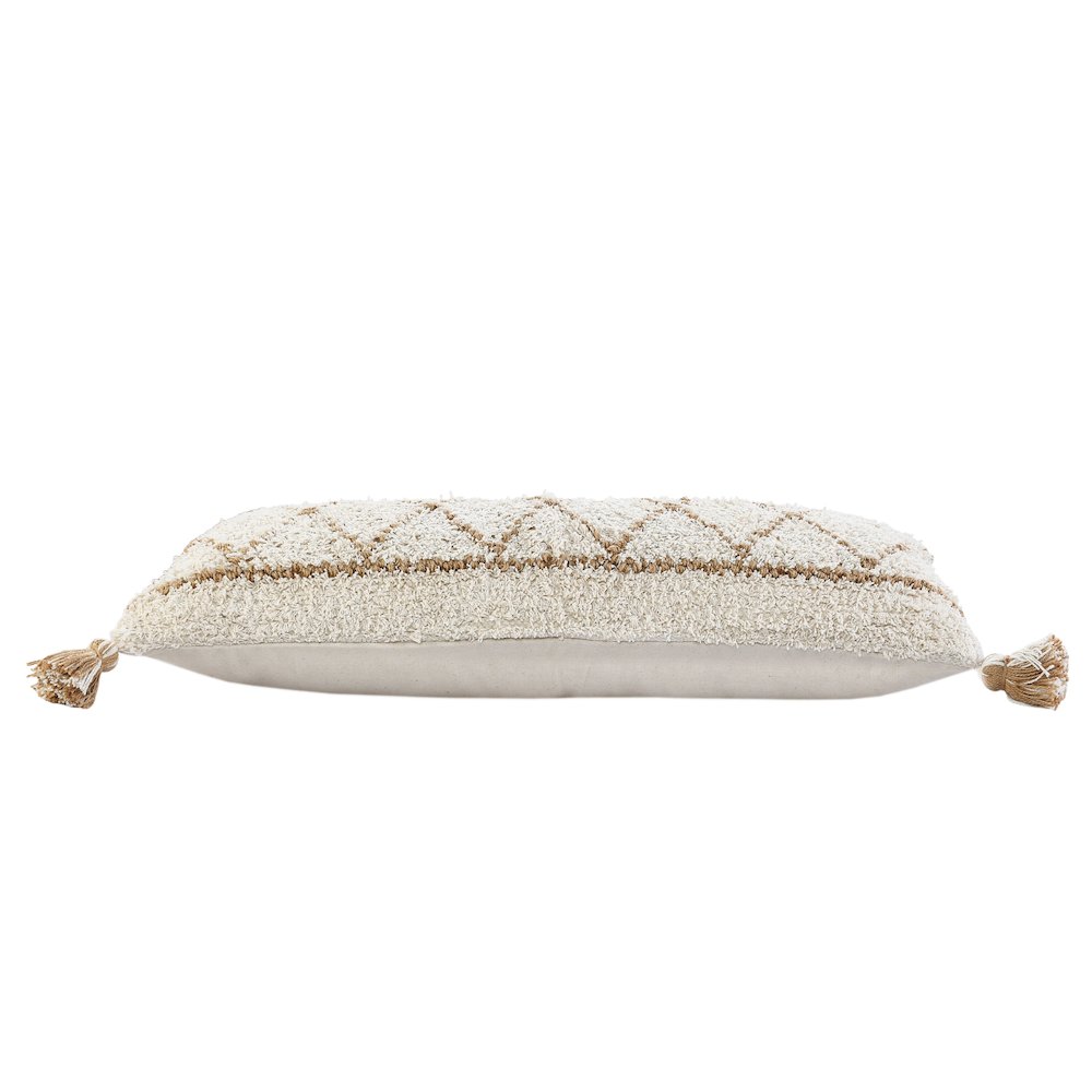Boho-Chic Diamond Jute and Cotton Lumbar Throw Pillow. Picture 6