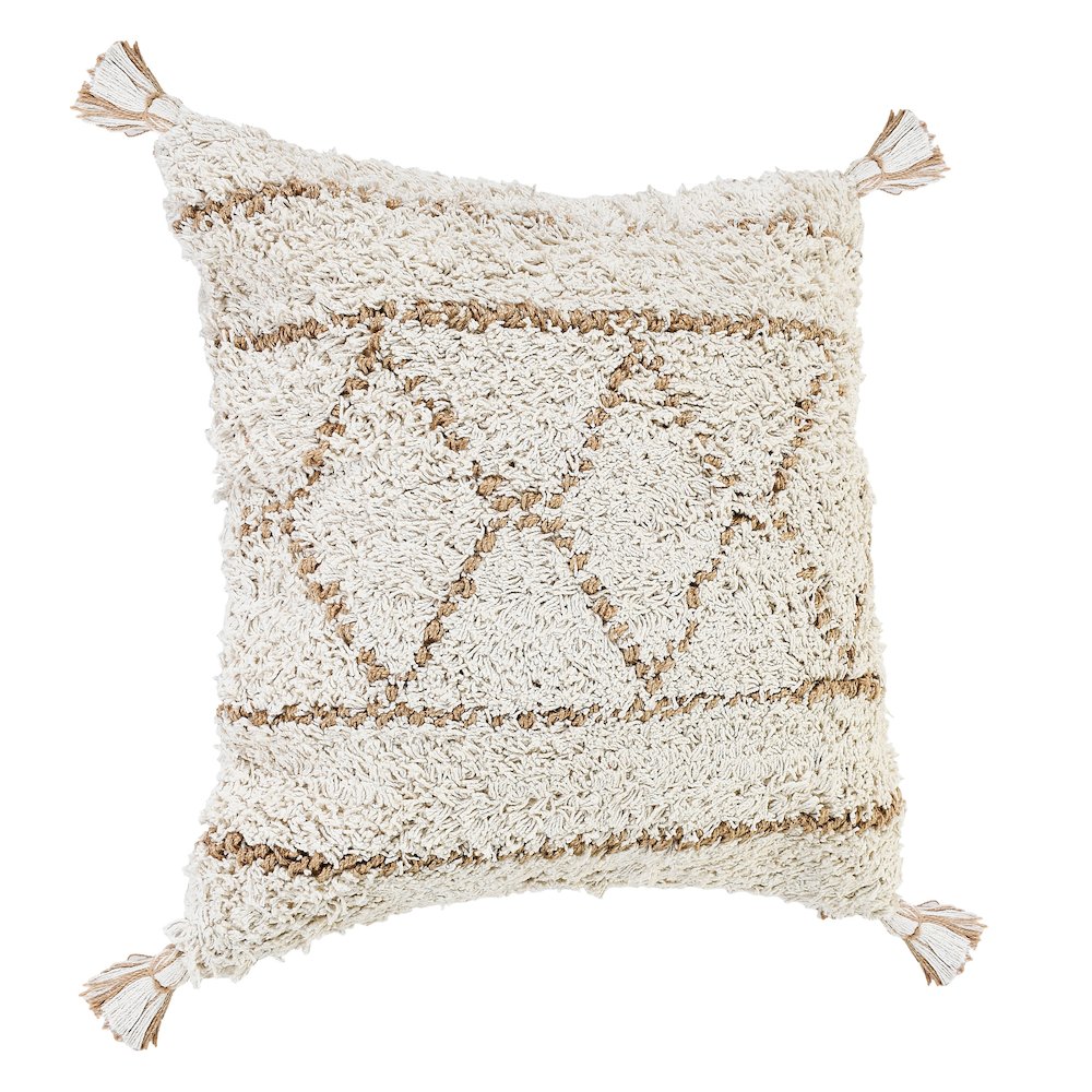 Boho-Chic Diamond Jute and Cotton Throw Pillow. Picture 4