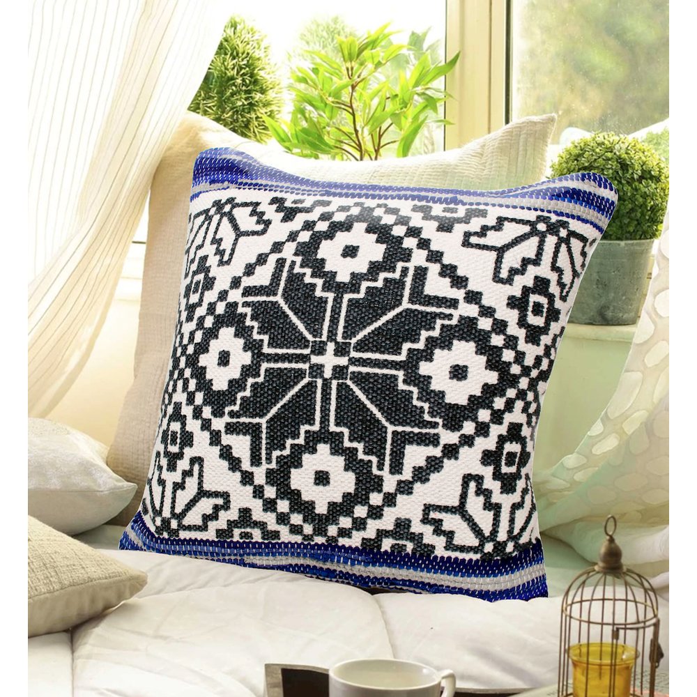 Evette Rios Mindy Bordered Mosaic Cotton Blend Throw Pillow. Picture 9