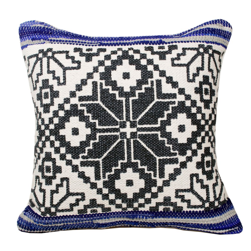 Evette Rios Mindy Bordered Mosaic Cotton Blend Throw Pillow. Picture 1