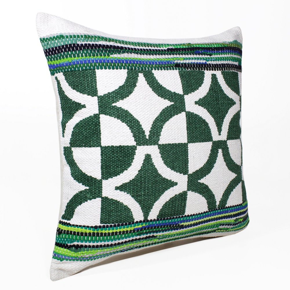 Evette Rios Mindy Boho Bordered  Mosaic Cotton Blend Throw Pillow. Picture 4