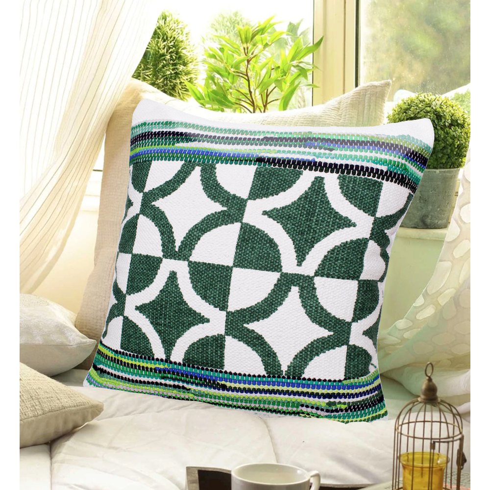 Evette Rios Mindy Boho Bordered  Mosaic Cotton Blend Throw Pillow. Picture 9