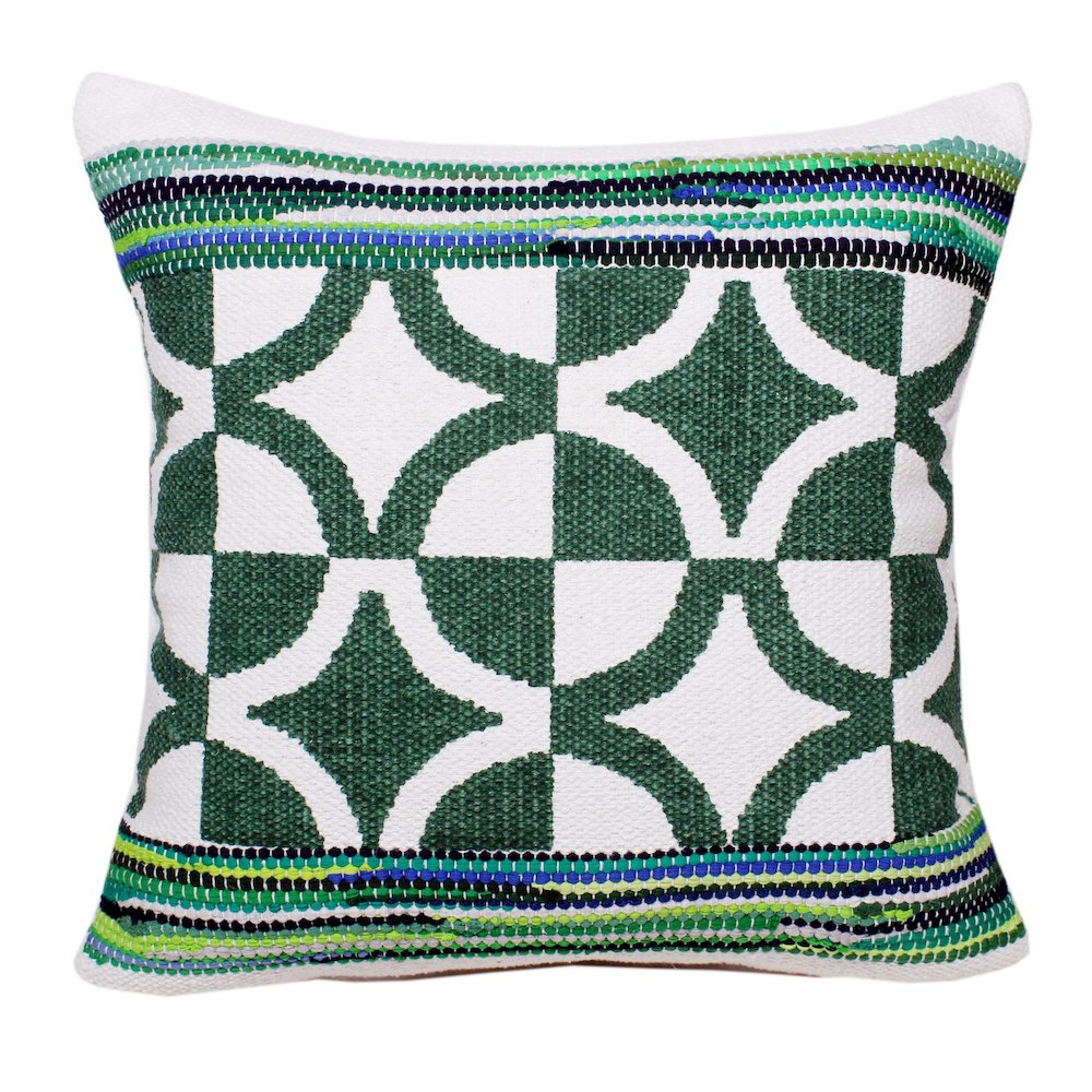 Evette Rios Mindy Boho Bordered  Mosaic Cotton Blend Throw Pillow. Picture 1