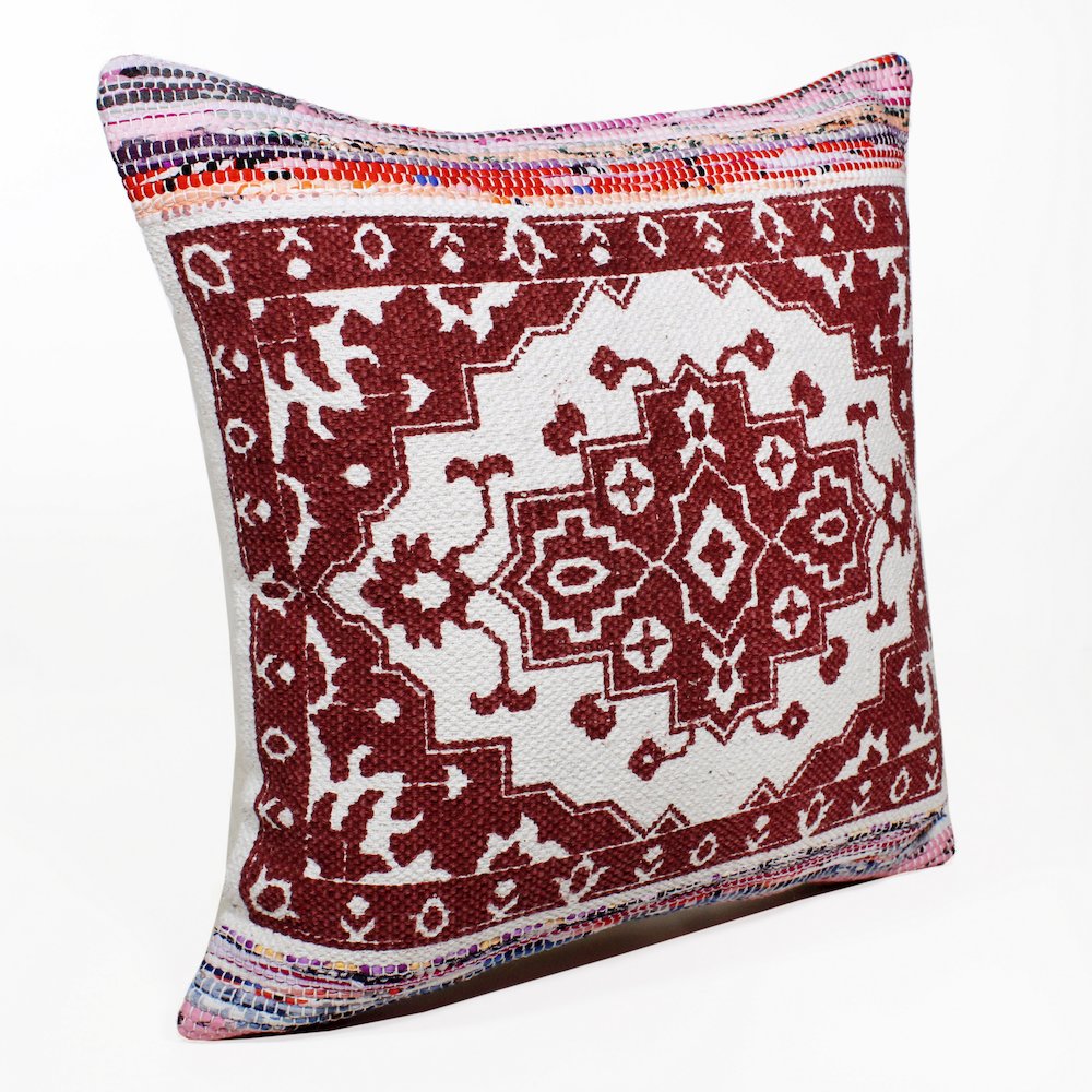 Boho Bordered Medallion Mosaic Textile Throw Pillow. Picture 4