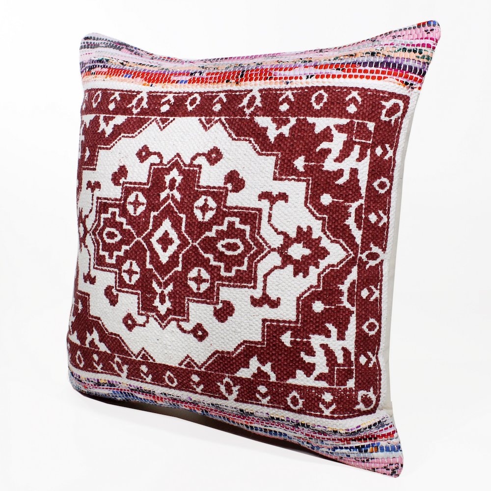 Boho Bordered Medallion Mosaic Textile Throw Pillow. Picture 5