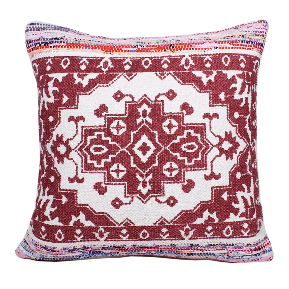 Boho Bordered Medallion Mosaic Textile Throw Pillow. Picture 1