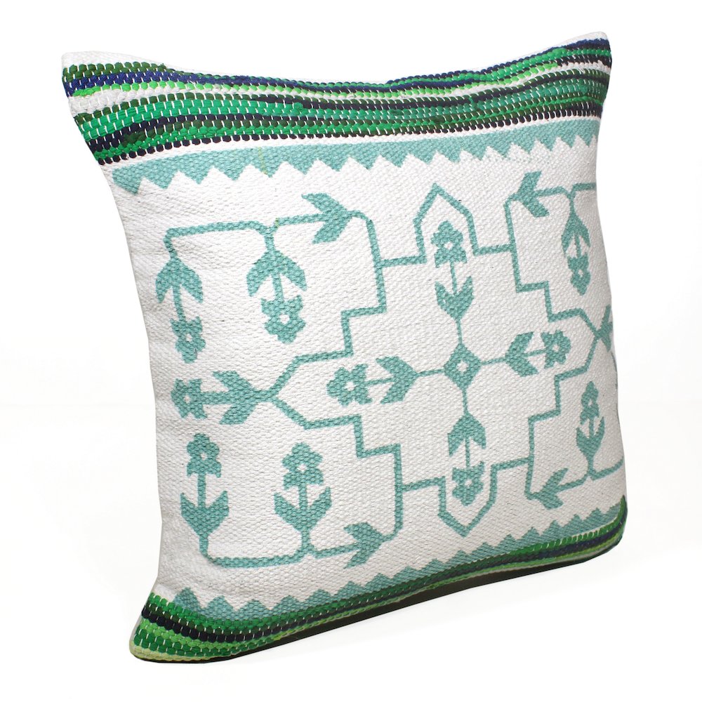 Boho Bordered Budding Floral Mosaic Textile Throw Pillow. Picture 4