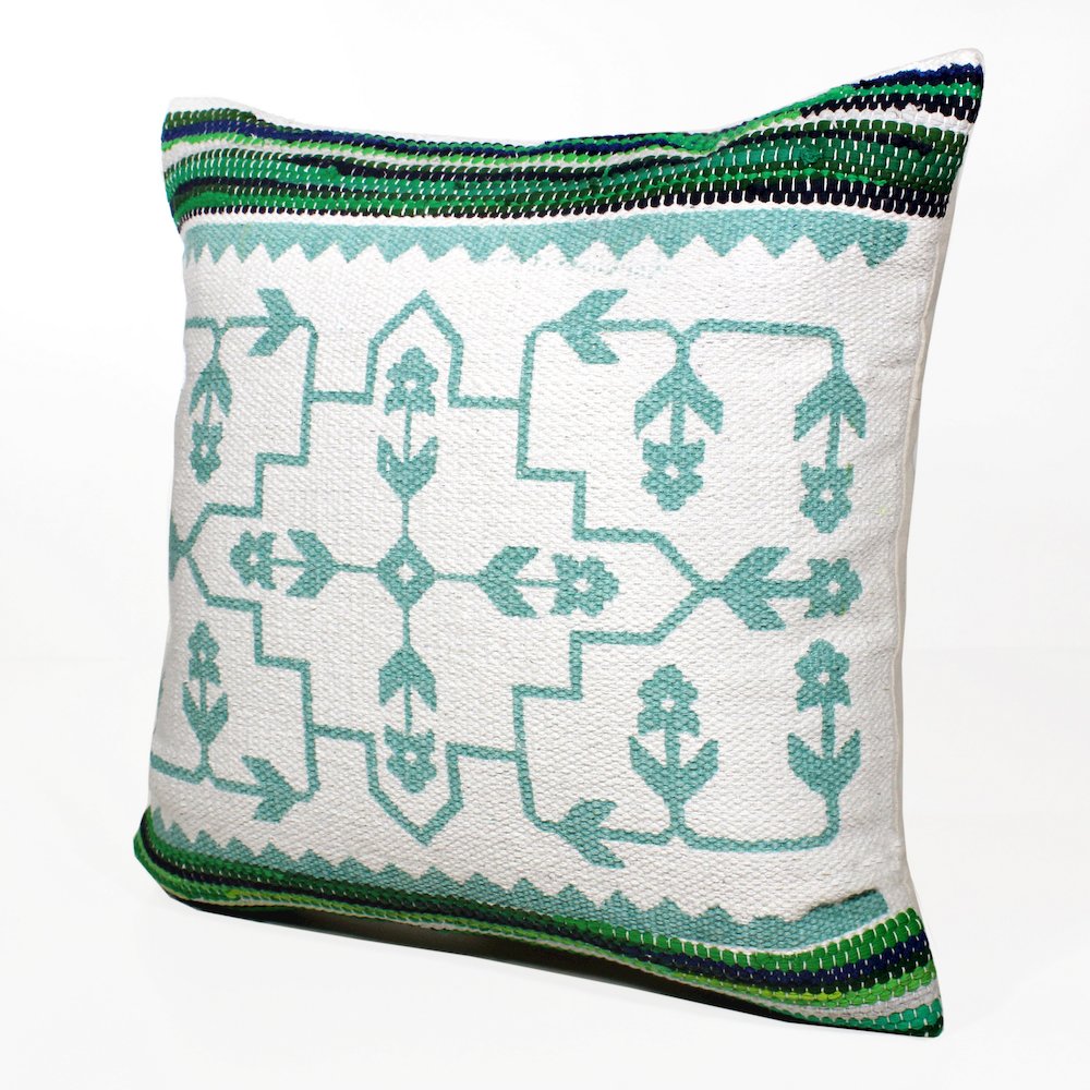 Boho Bordered Budding Floral Mosaic Textile Throw Pillow. Picture 5