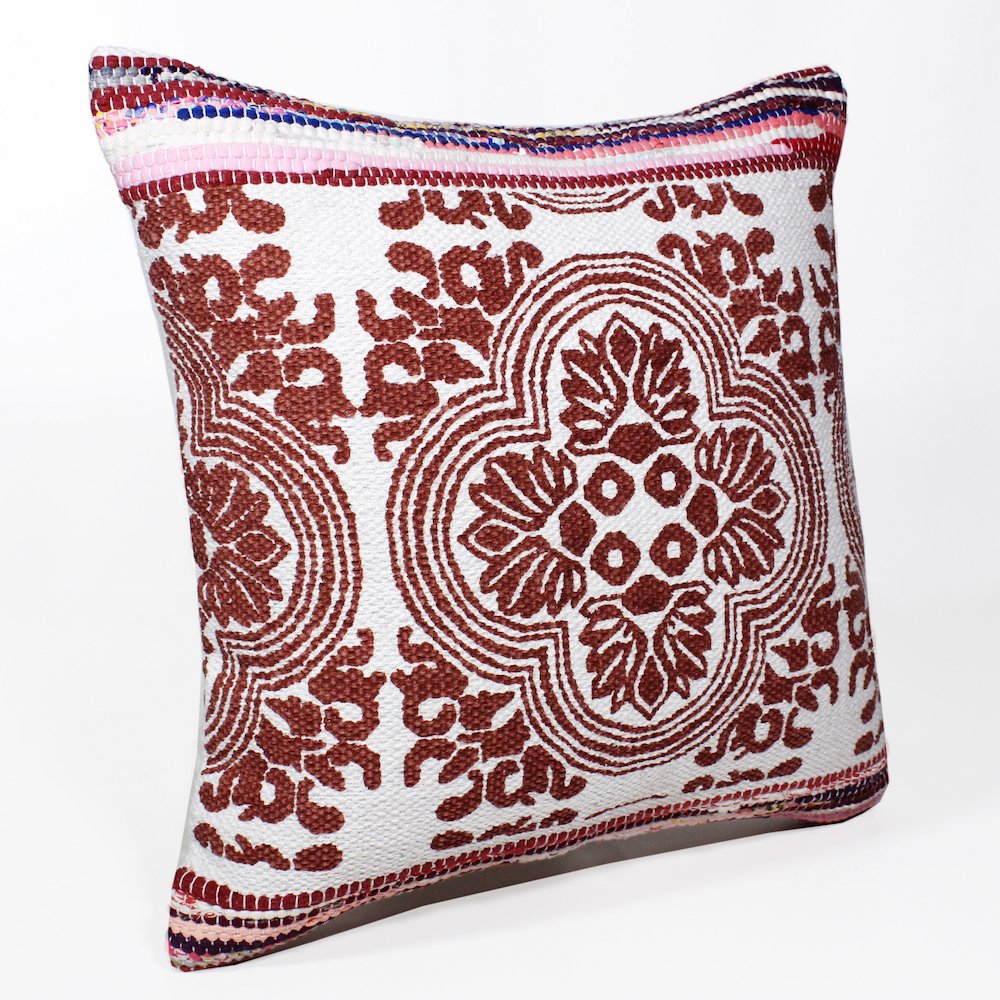 Boho Bordered Tesserae Mosaic Textile Throw Pillow. Picture 4