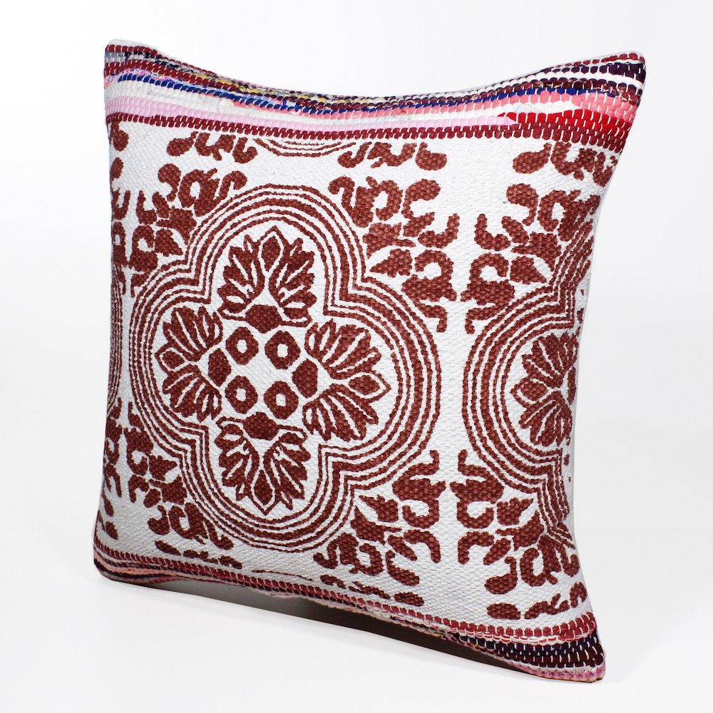 Boho Bordered Tesserae Mosaic Textile Throw Pillow. Picture 5