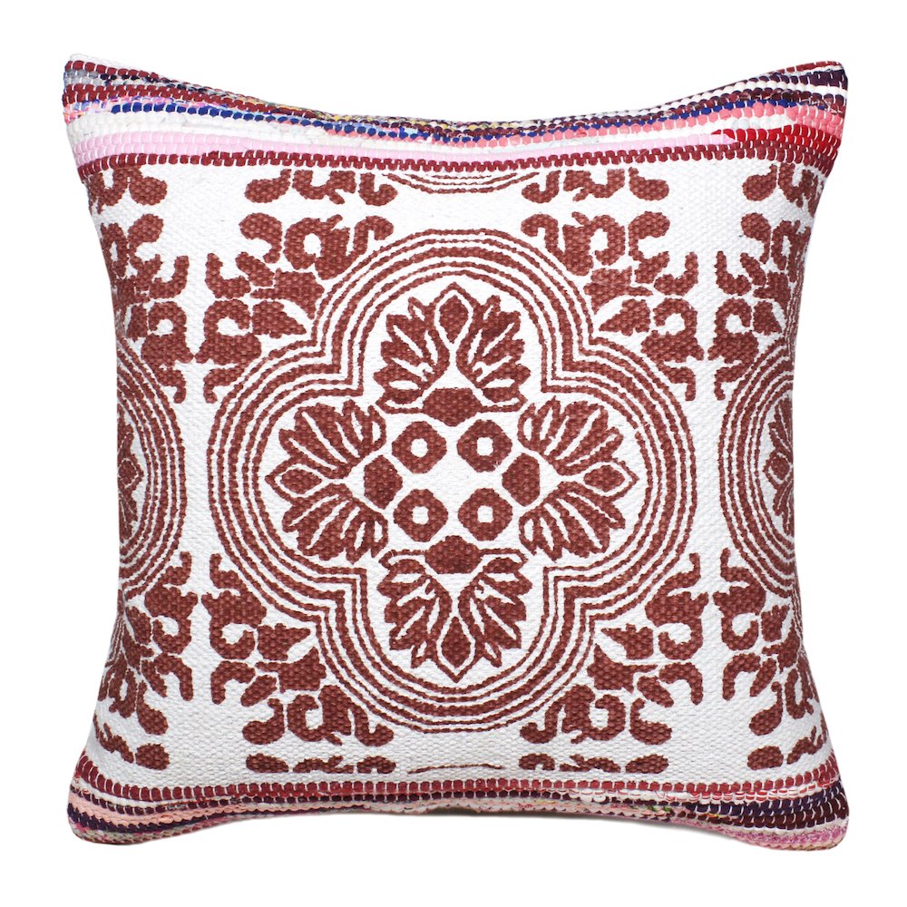Boho Bordered Tesserae Mosaic Textile Throw Pillow. Picture 1