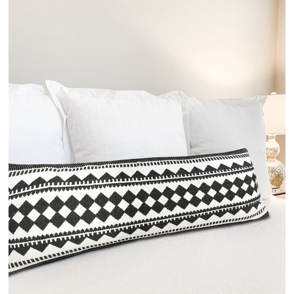 Bordered Modern Mosaic Geometric Lumbar Stripe Throw Pillow. Picture 9