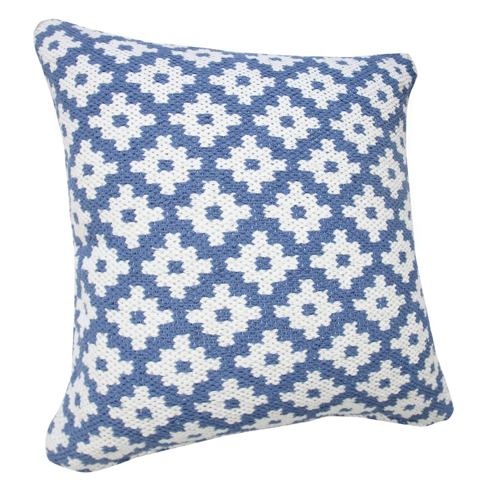 Evette Rios Modern Motif Woven Geometric Checker Cotton Blend Throw Pillow, Blue. Picture 4
