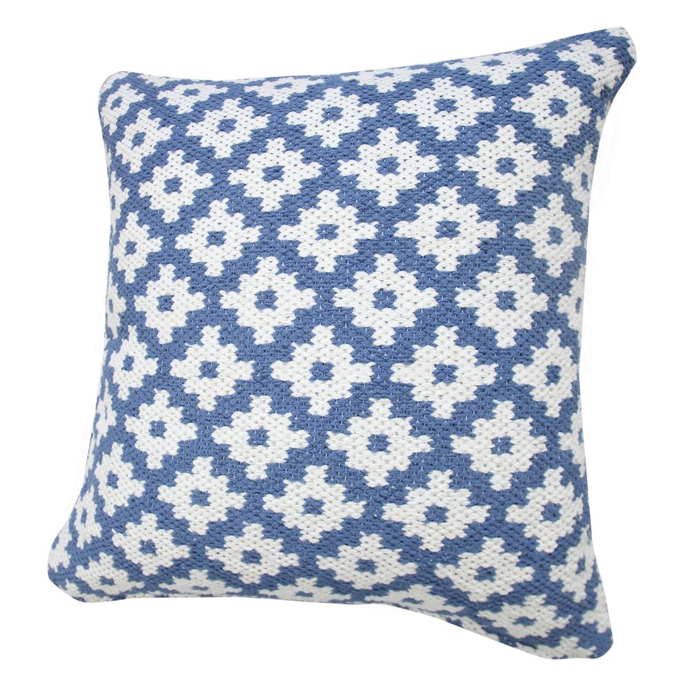 Evette Rios Modern Motif Woven Geometric Checker Cotton Blend Throw Pillow, Blue. Picture 5