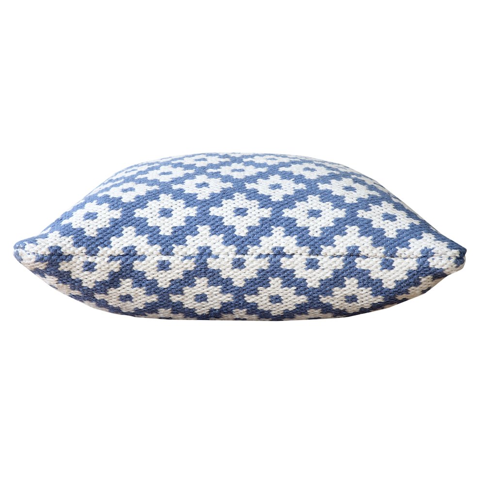 Evette Rios Modern Motif Woven Geometric Checker Cotton Blend Throw Pillow, Blue. Picture 6