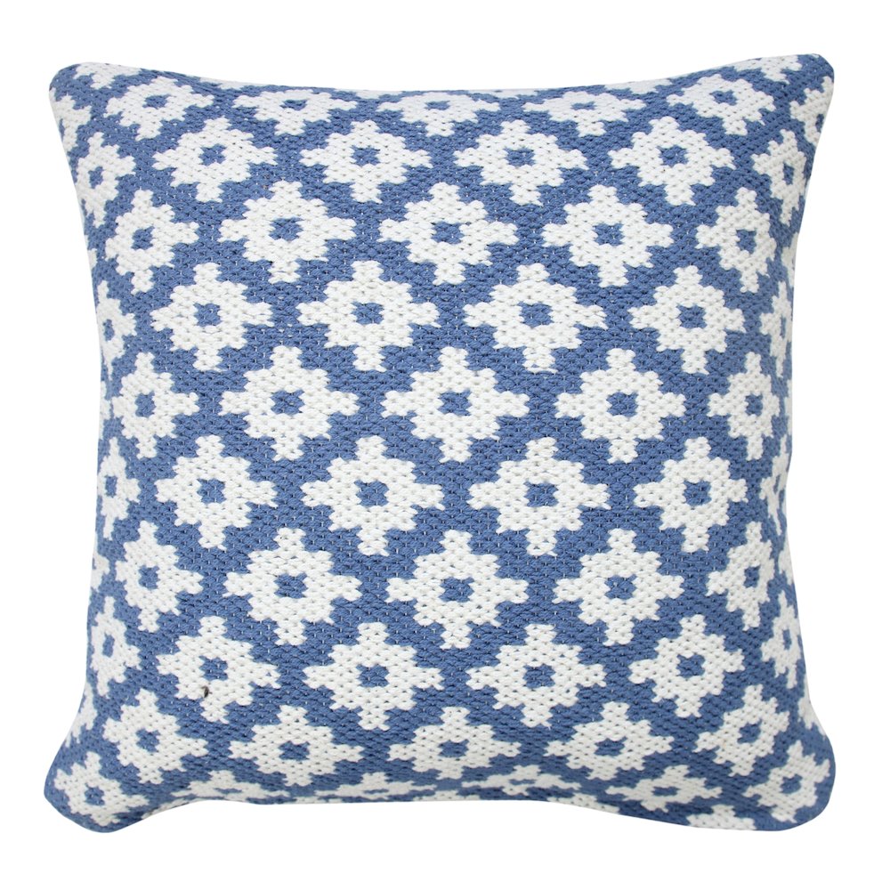 Evette Rios Modern Motif Woven Geometric Checker Cotton Blend Throw Pillow, Blue. Picture 7