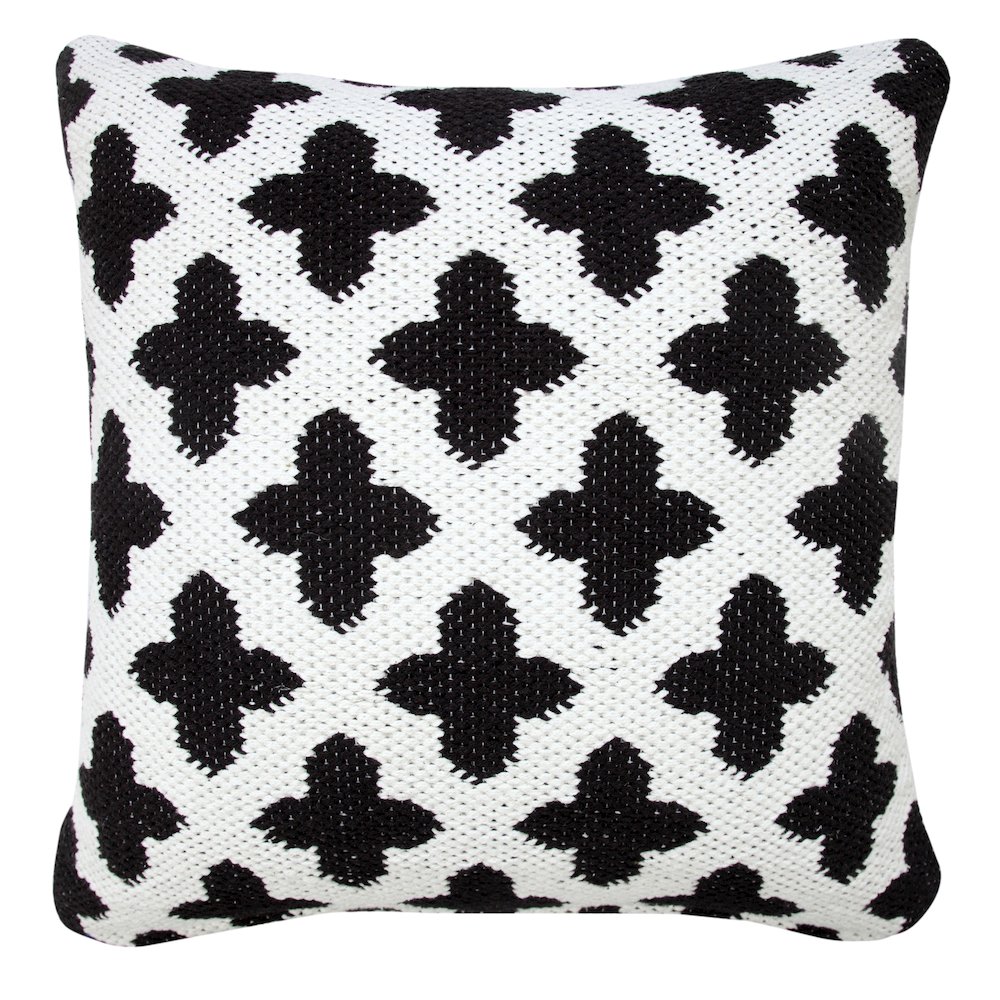 Modern Motif Swiss Cross Woven Geometric Cotton Blend Throw Pillow, Black. Picture 1
