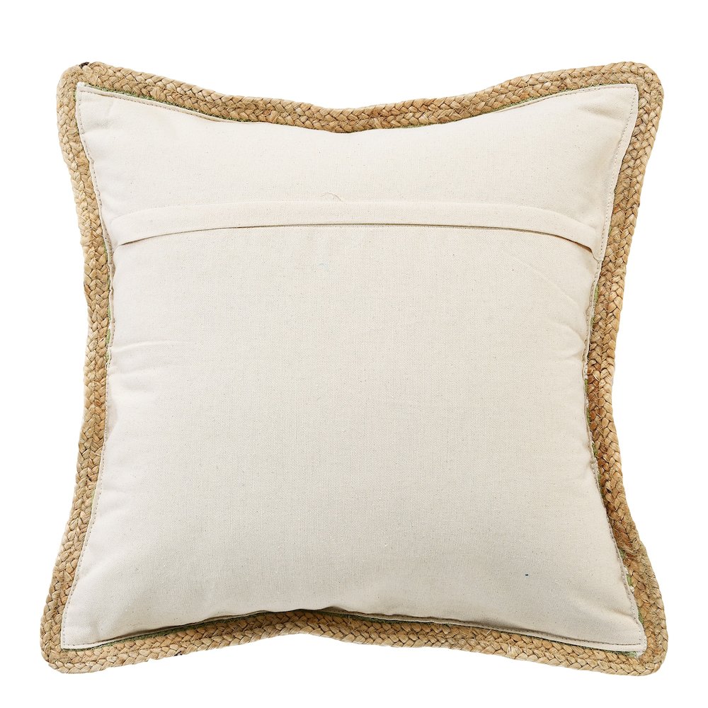 Sweet Pea Green and White Striped Jute Bordered Throw Pillow. Picture 7