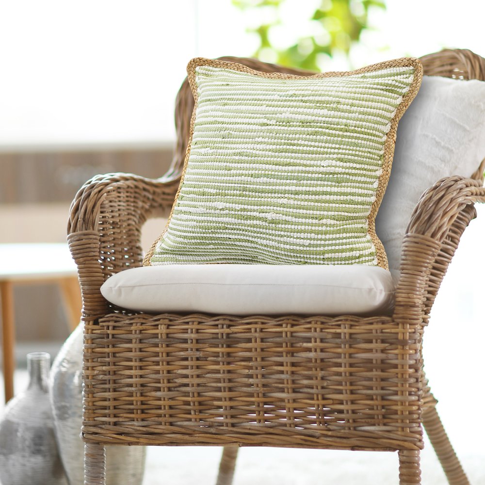 Riley Cotton and Jute Pillow Set of 2 in Green/White, 20" x 20". Picture 9