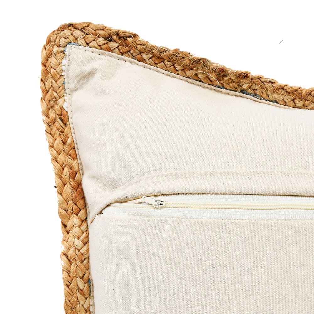 Bright Blue and White Striped Jute Bordered Throw Pillow. Picture 3