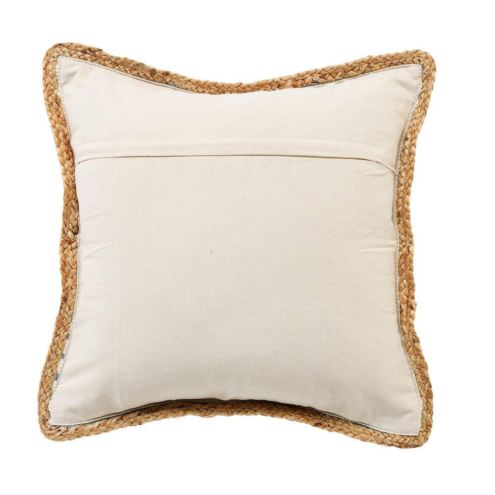 Bright Blue and White Striped Jute Bordered Throw Pillow. Picture 7