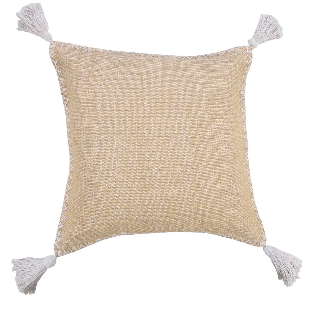 Solid Stonewash Boho Farmhouse Embroidered Edge Throw Pillow with Tassels. Picture 4