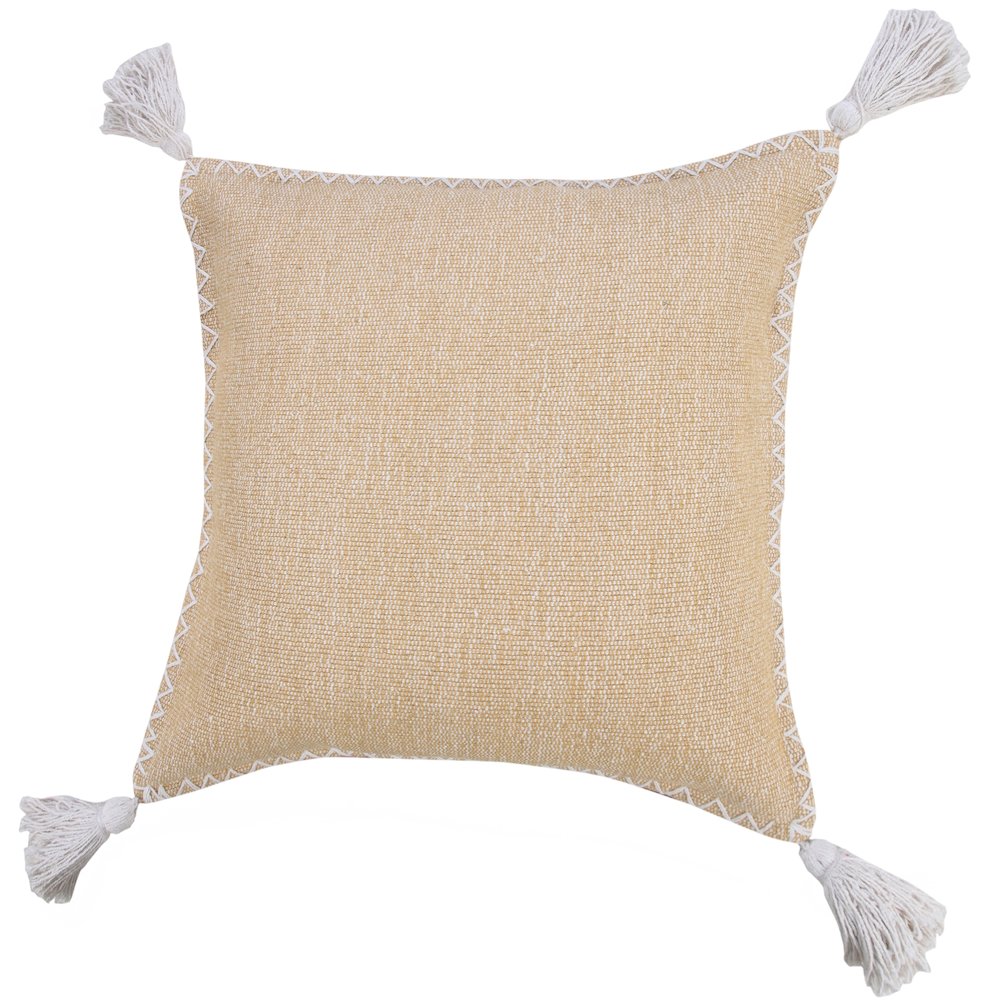 Solid Stonewash Boho Farmhouse Embroidered Edge Throw Pillow with Tassels. Picture 5