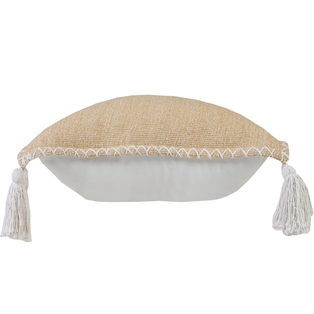 Solid Stonewash Boho Farmhouse Embroidered Edge Throw Pillow with Tassels. Picture 6