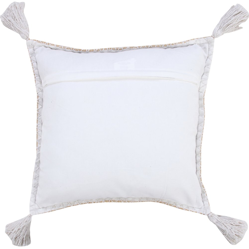 Solid Stonewash Boho Farmhouse Embroidered Edge Throw Pillow with Tassels. Picture 7
