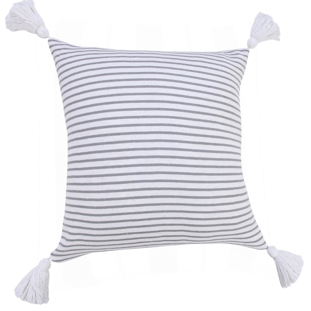 Basic Balanced Striped Throw Pillow with Tassels. Picture 4