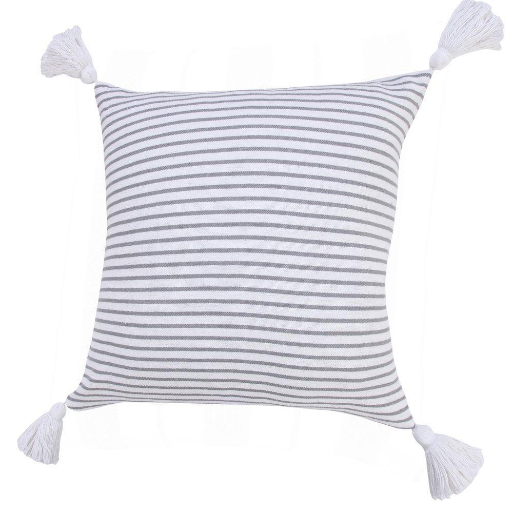 Basic Balanced Striped Throw Pillow with Tassels. Picture 5