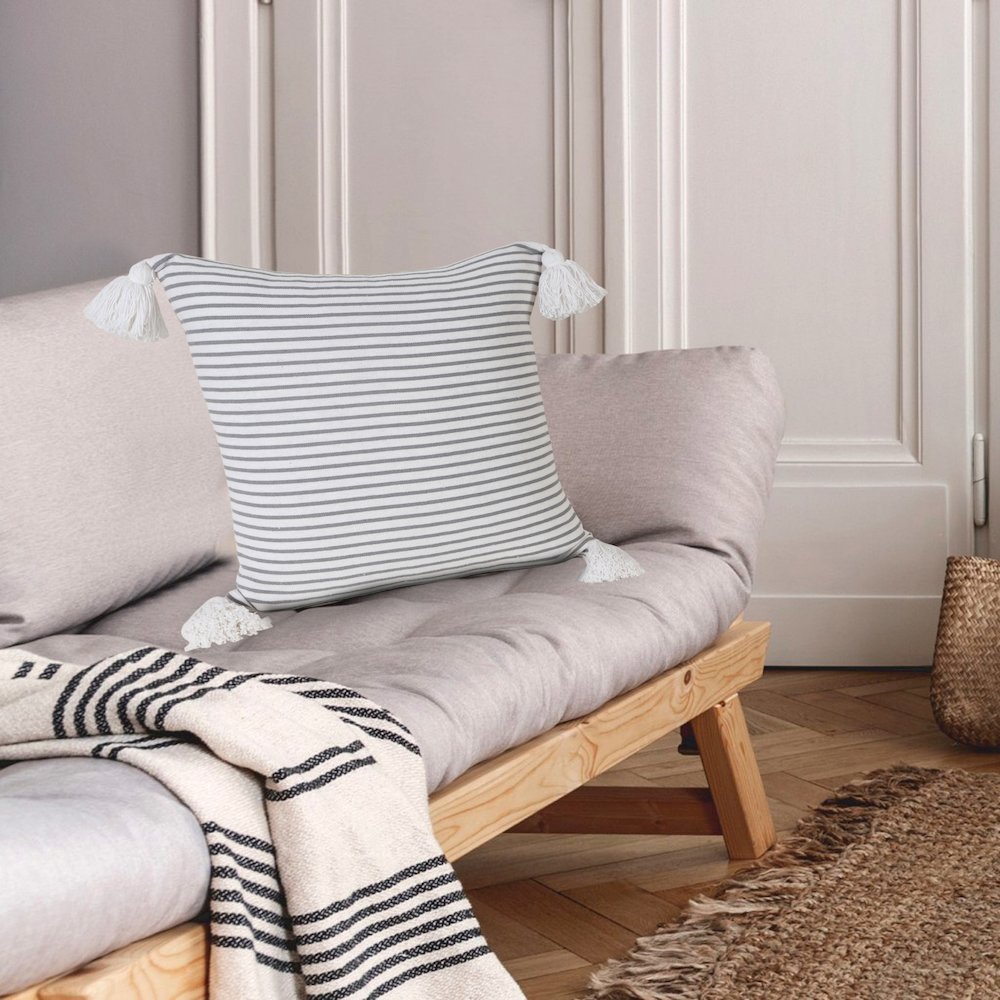 Basic Balanced Striped Throw Pillow with Tassels. Picture 10
