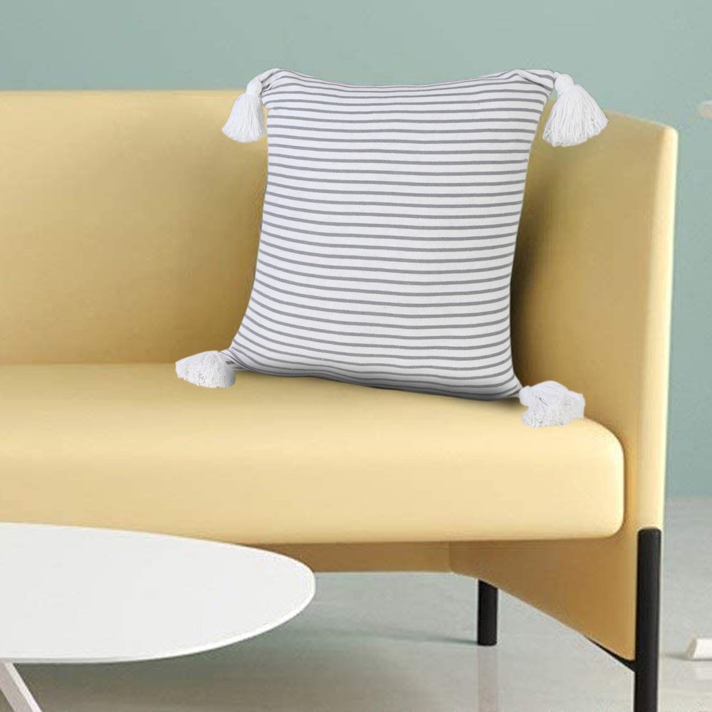 Basic Balanced Striped Throw Pillow with Tassels. Picture 9