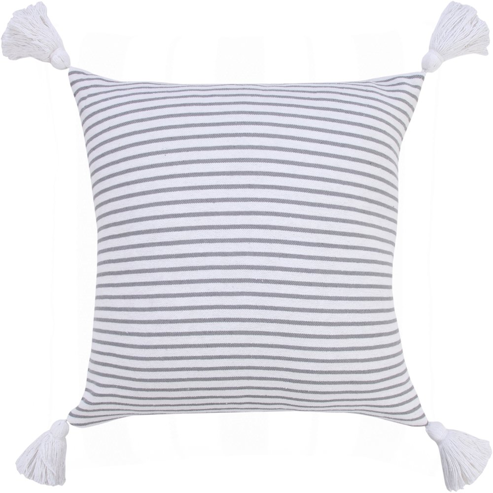 Basic Balanced Striped Throw Pillow with Tassels. Picture 1
